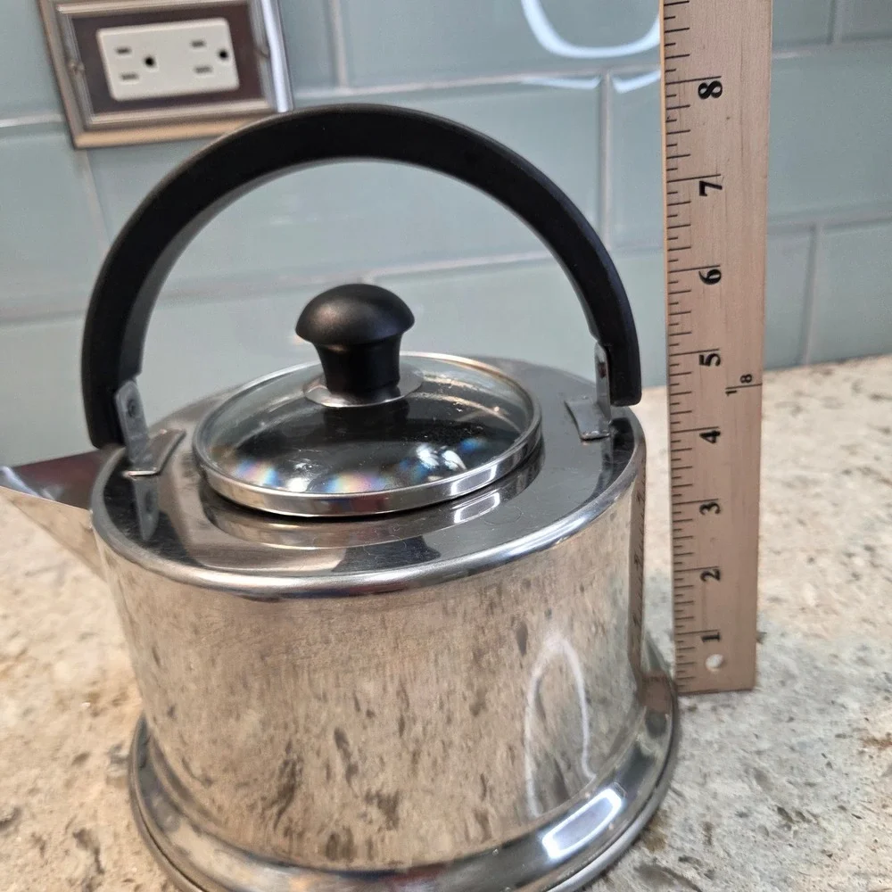 Stainless Steel Stovetop Tea Kettle with Glass Lid and Black Arched Handle